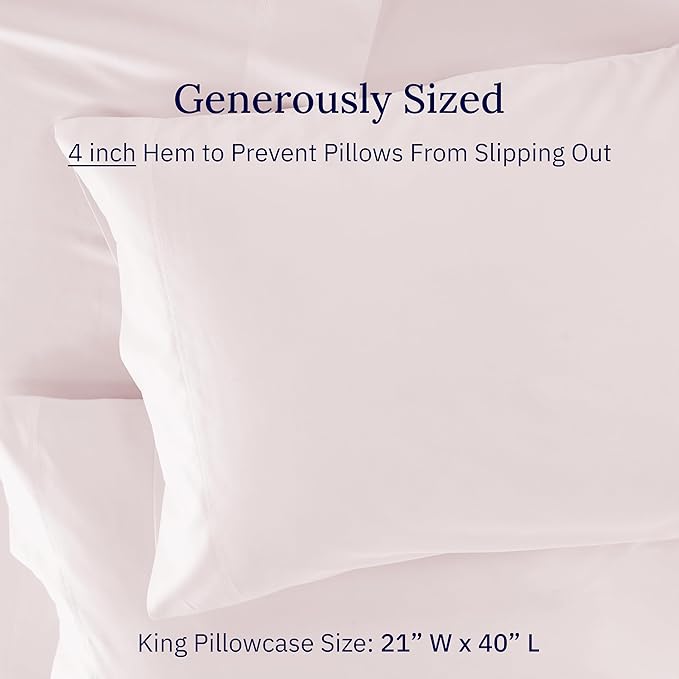 CALIFORNIA DESIGN DEN Luxuriously Soft Hotel Quality 600 Thread Count, 100% Cotton Set of 2 Cases, Crisp & Cool Pillow Case King Size Set of 2, Fits King Pillows (Blush Pink)