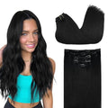 DOORES Human Hair Clip in Extensions - Jet Black, 85g, 5pcs, 22 Inch Remy Straight Natural Hair