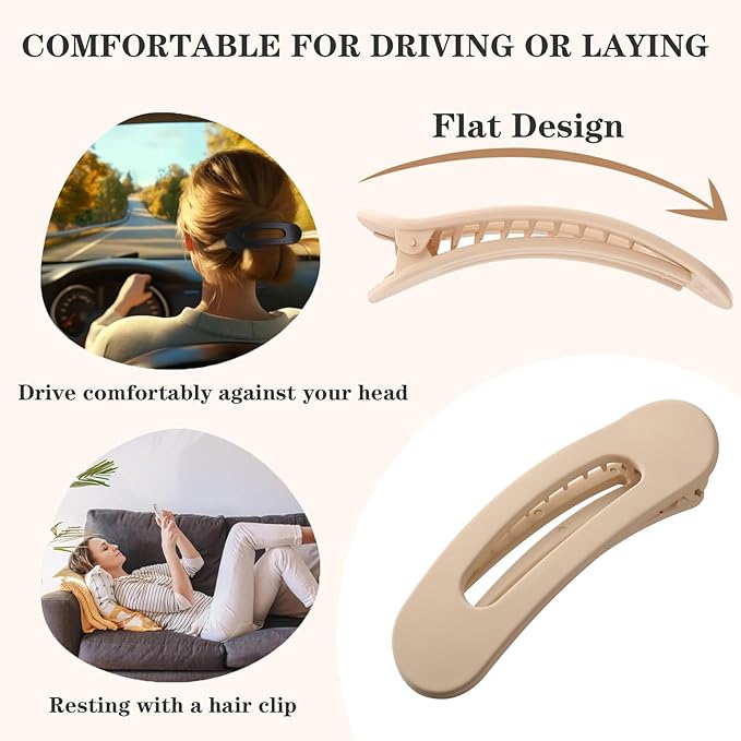 5 Pcs Flat Hair Clips, Medium Lay Flat Claw Clips for Women Girls,Strong Hold Non-slip Matte Hair Claws for Thick Thin Hair(Classic)