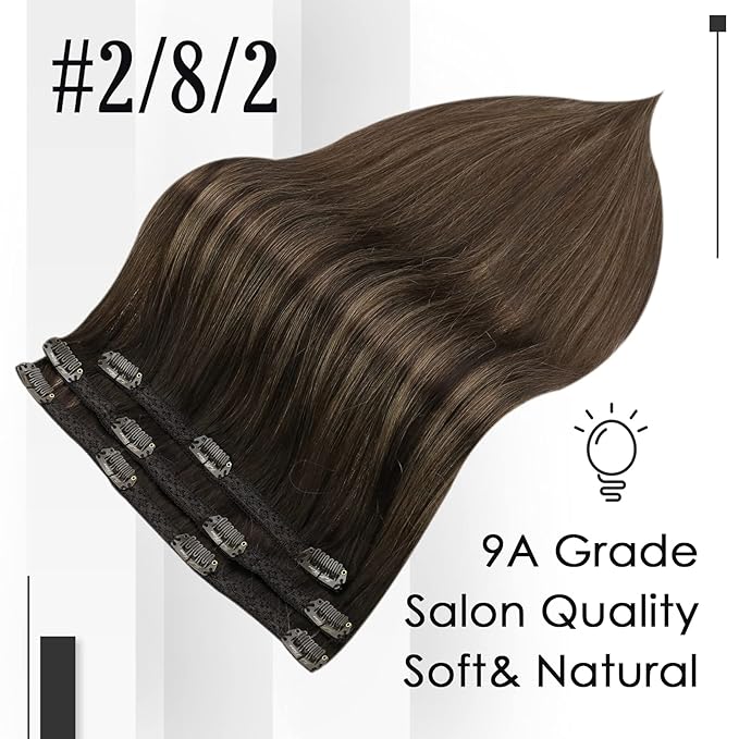 Full Shine Clip in Hair Extensions 3 Pcs 60 G Balayage Dark Brown Ombre Ash Brown Human Hair Extensions Clip ins 14 Inch