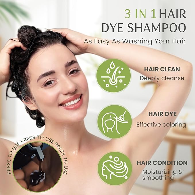 Brown Hair Dye Shampoo 3 in 1, 100% Gray Reducing, Instant Hair Color for Gray Hair Coverage, Natural Shampoo Hair Dye for Women Men Dark Coffee, Easy To Use & Lasts 3-4 Weeks & All Hair Types, 500 ml