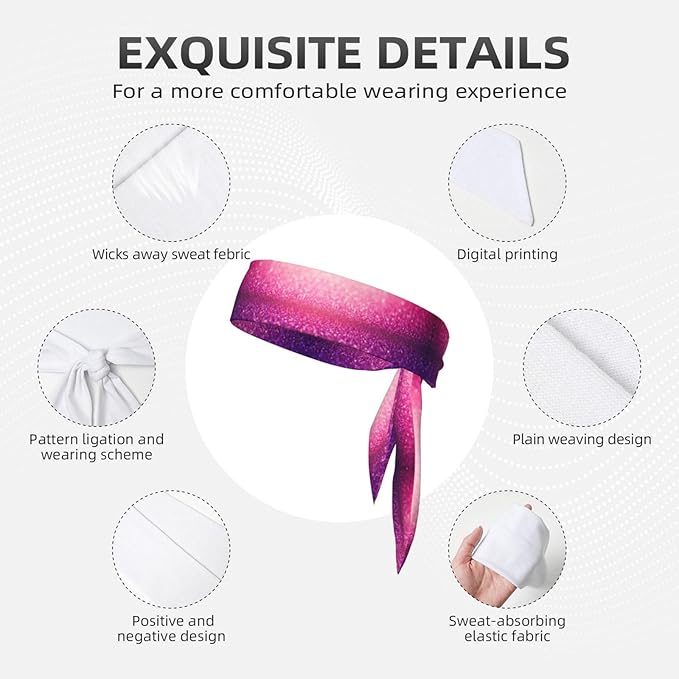 Men Women Beauty Skinny Sports Sweatbands Head Accessories for Running Fitness Shower, Long Multi Style Pink Glitter Pattern Head Ribbon Headwear