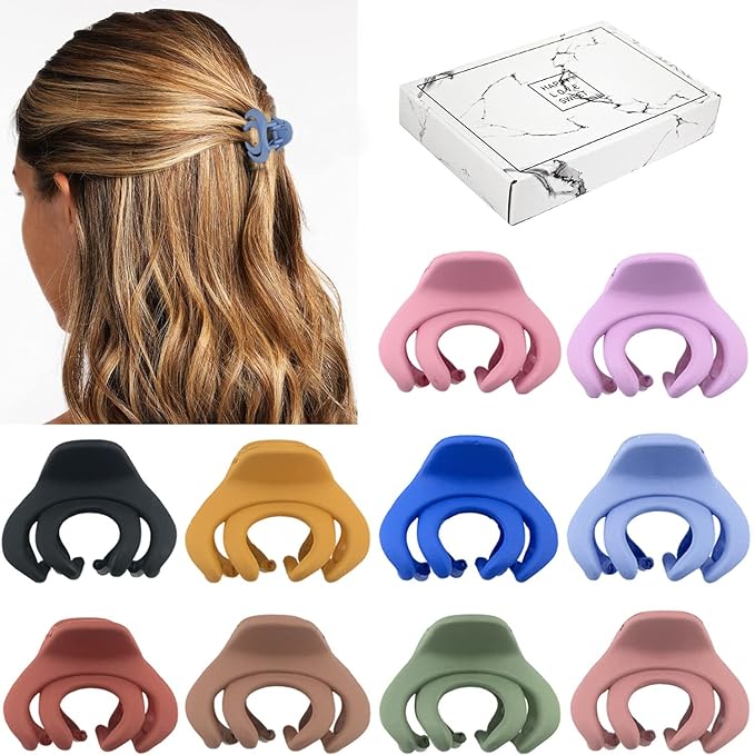Small Hair Clips for Women Girls Kids, Tiny Hair Claw Clips for Thin/Medium Thick Hair, 1.5 Inch Mini Jaw Clip Matte Octopus Clip with Gift Box (Pack of 10 Colors)