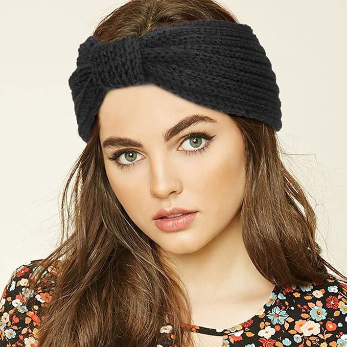 DRESHOW Knit Crochet Headband for Women Ear Warmer Soft Turban Stretch Warmer Headbands Winter Fashion Head Wrap