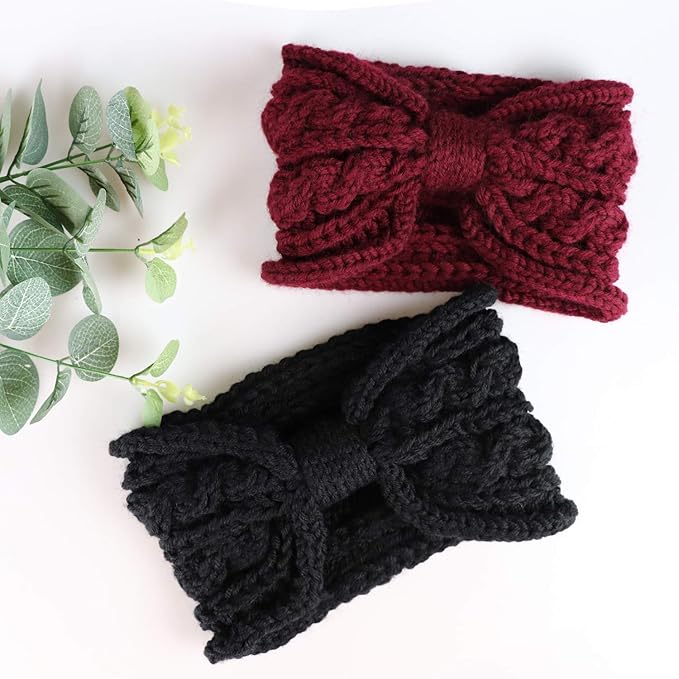 DRESHOW Knit Crochet Headband for Women Ear Warmer Soft Turban Stretch Warmer Headbands Winter Fashion Head Wrap