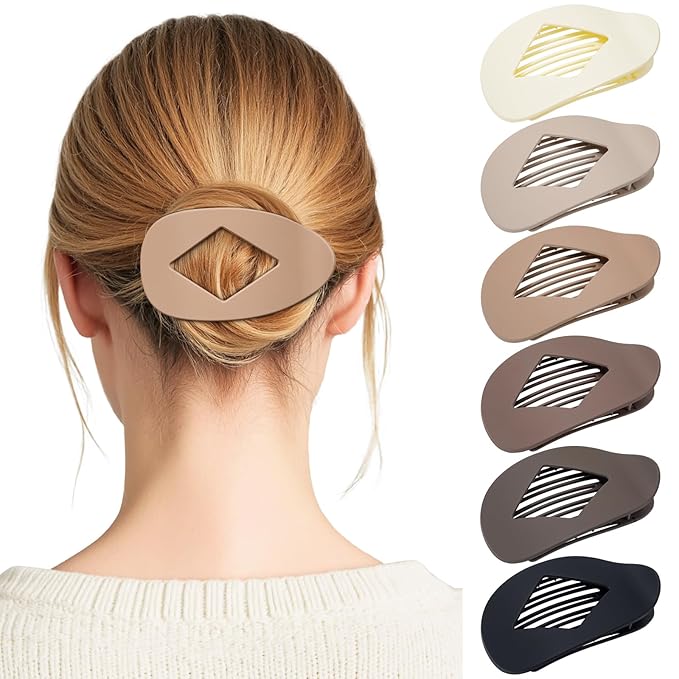 6 PCS Flat Hair Clips for Women - French Medium Flat Claw Clips for Thick Thin Hair, Strong Grip Non Slip Hair Claw Clips for Women Girls