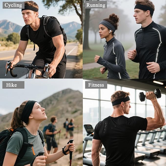 9PCS Headbands for Women and Men Stretchy Headband Soft Hair Band Fashion Head Bands for Women's Hair Workout Yoga Running Unisex Accessories Black