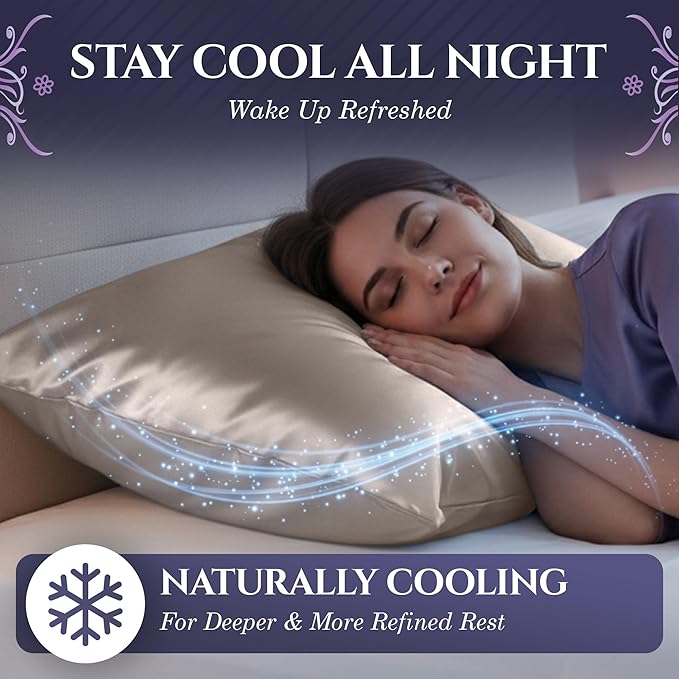 DECOLURE 100% Pure Mulberry Silk Pillow Case Standard Size – High Grade 30 Momme 6A+, Luxuriously Soft & Cooling Silk Pillowcase for Hair & Skin, Hypoallergenic, Breathable, Hidden Zipper (Champagne)