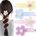 4PCS Spiral Hair Ties with Cloth Flower, 4 Colors Floral Phone Cord Ponytail Holders for Women, Elegant Rubber Hair Coils, Stylish Hair Accessories for Party, Daily Use