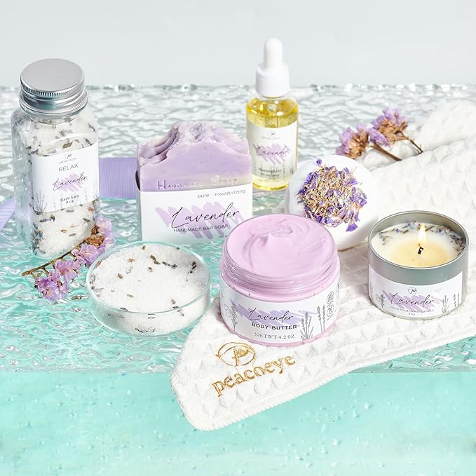Spa Gifts for Women Christmas Mothers Day Gifts Bath Gift Baskets Relaxing Spa Self Care for Mom Her Sister Wife Auntie Home Bath Care Package Thank You Birthday (Purple -Spa for Women)