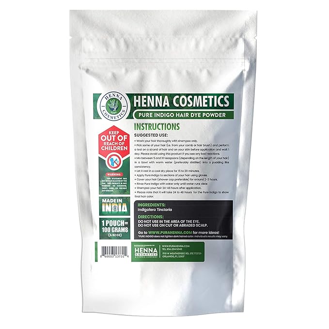 Henna Cosmetics Indigo Powder Natural Hair Dye Kit | Organic Black 100 Grams (3.52 Ounces)