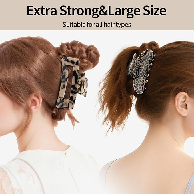 Large Hair Claws Clips, Hair Clips for Women, Acetate Claw Clips Hold Non-Slip, 4.33“Jaw Clip Big Barrettes Stylish Hair Accessories for Thick/Nomal/Thin Curly Hair, 2Pack (Black Brown)