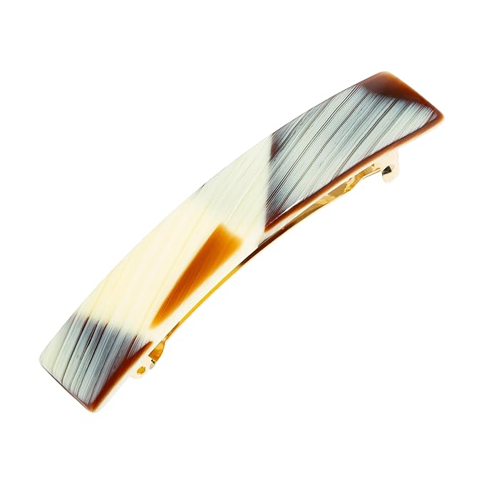 Brown & White Hair Barrette for Thin Hair, Classic Rectangle French Barrette for Women, Lightweight and Comfortable, Strong Hold, Natural Horn | France Luxe