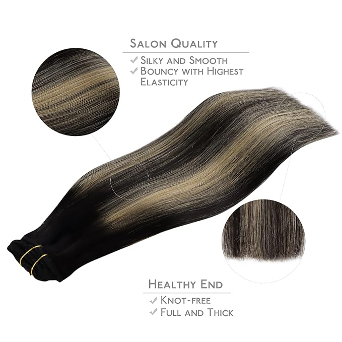 WENNALIFE Clip in Hair Extensions Real Human Hair, 20 Inch 150g 9pcs Human Hair Extensions Clip In, Balayage Natural Black to Light Blonde Hair Extensions Clip In Real Remy Human Hair