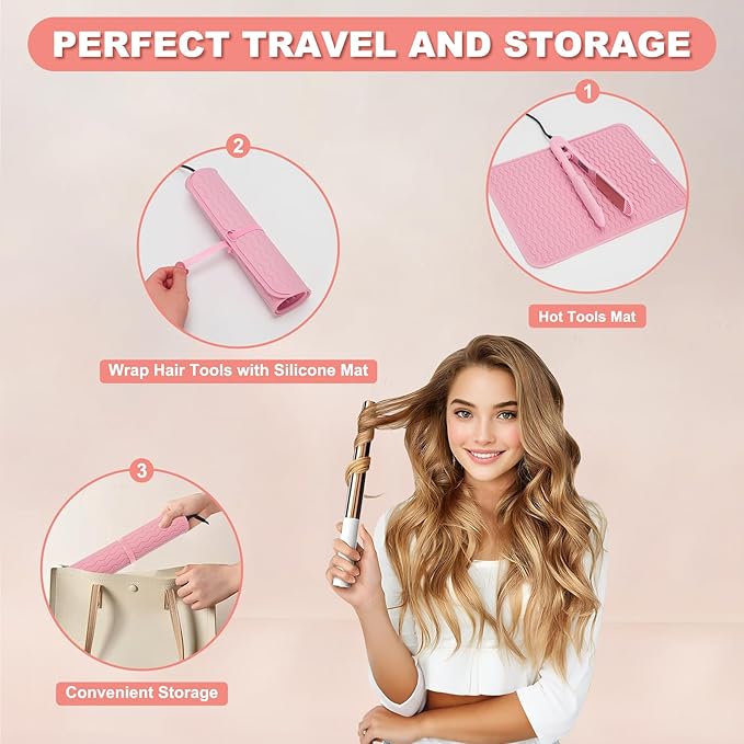 Oversize Silicone Heat Resistant Mat for Curling Irons, Hair Straighteners, Flat Irons and Hot Hair Styling Tools, Portable Wrap Pad Cover for Vanity, Travel, Salon(14.2" x 11.0")