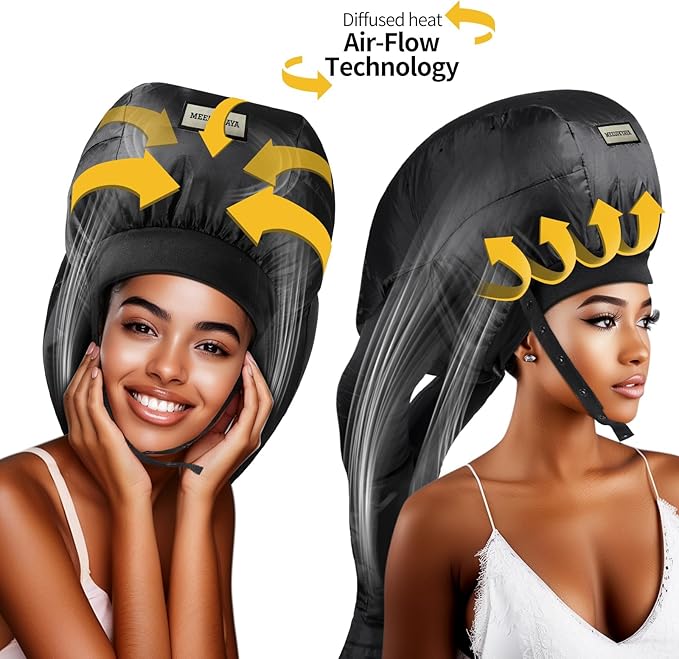 Hooded Hair Dryer Bonnet,Upgraded Dual-Tubes Even Heat Blow,Hands Free Drying for Thick or Curly Hair, Deep Conditioning at Home,Portable&Universal Diffuser Attachment Cap(Size L)