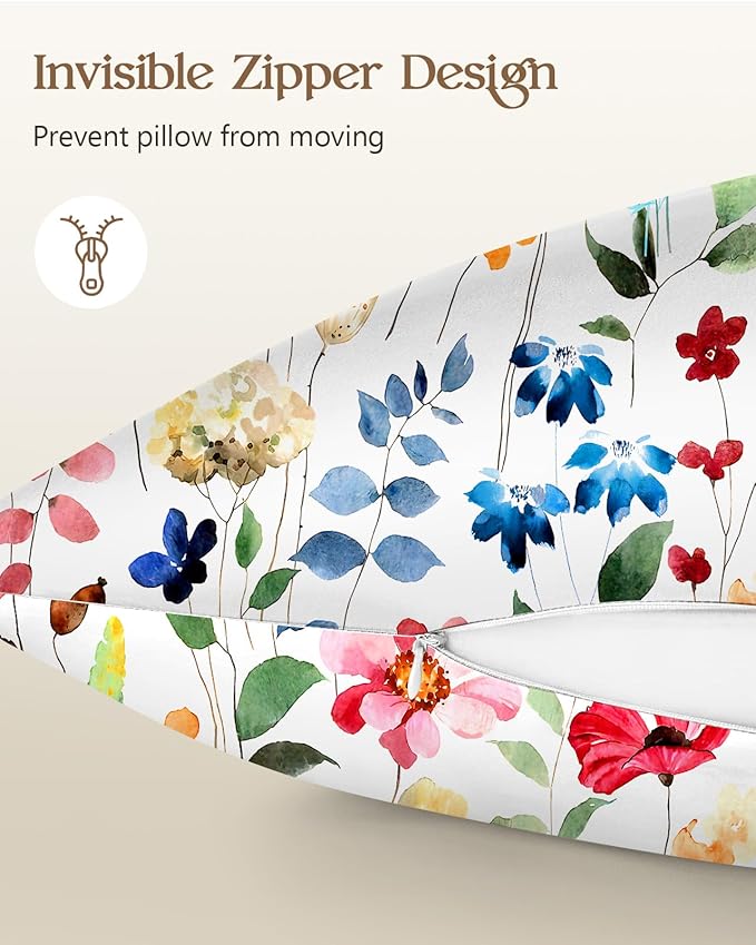 2 Pack Mulberry Silk Pillowcase for Hair and Skin - King Size 20 x 36 Inches with Hidden Zipper Watercolor Flower 19 Momme Soft Sleeping Silk Pillow Case for Women, Moms
