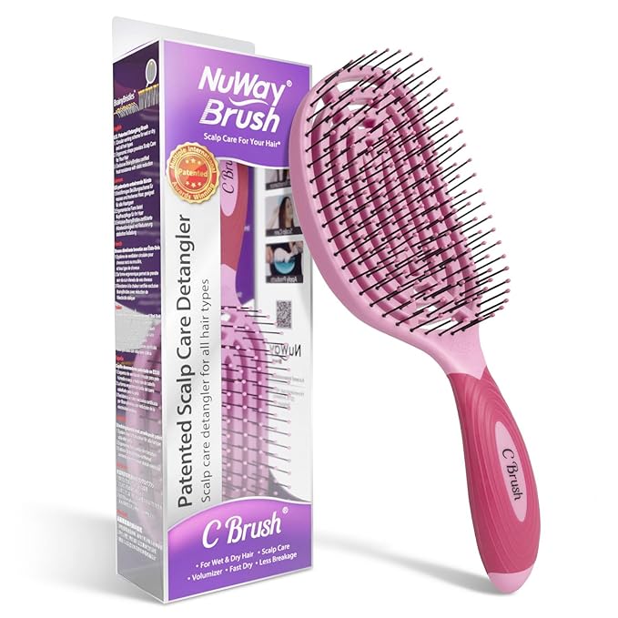 NuWay 4Hair C Brush - Professional Curved Hairbrush - Vented Design Delivers Smoothing And Volumizing Drying Experience - Heat Resistant Bristles For Drying Detangling and Styling - Petal Pink - 1 Pc