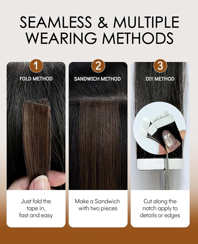 VINBAO Invisi Edge Tape in Extensions Human Hair, Jet Black 40g 20pcs, Injected Tape in Extensions Virgin Human Hair Seamless Injected Tape Hand-Tied Pro Invisible 14inch #1