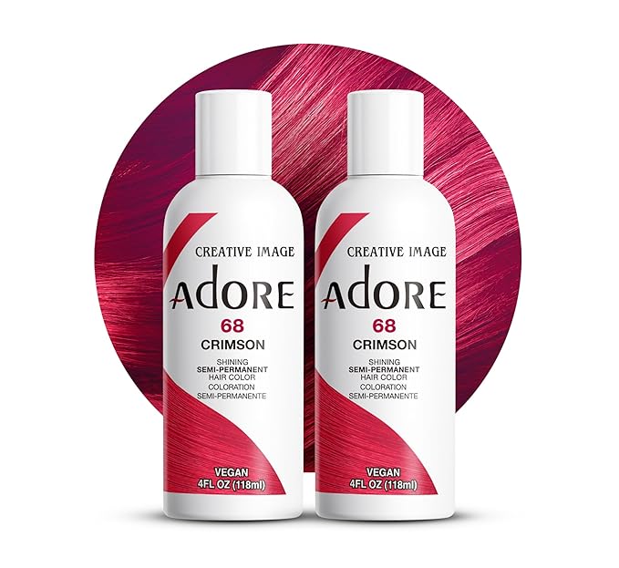 Adore Semi Permanent Hair Color (068 Crimson) | Vegan & Cruelty-Free Red Hair Dye | No Ammonia, No Peroxide, No Alcohol | 4 Fl Oz Each (Pack of 2)