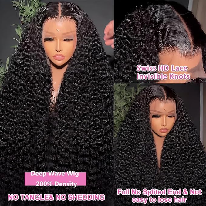 18 Inch 13x6 Deep Wave Lace Front Wigs Human Hair 200 Density 13x6 HD Lace Front Wigs Human Hair Pre Plucked Deep Curly Glueless Wig 100% Virgin Human Hair Lace Front Wigs for Women