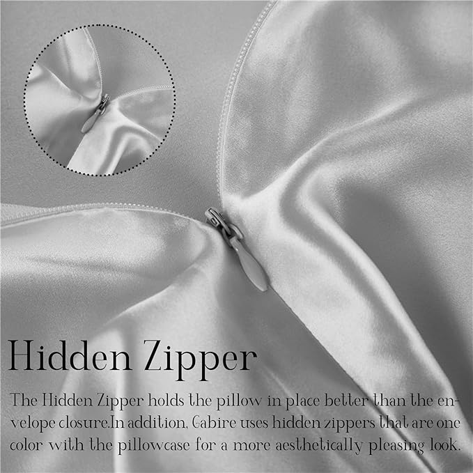 Mulberry Silk Pillow Cases Set of 2, Both Sides Real Silk Pillow Cover for Hair and Skin Prevent Acne Pillowcase Organic Silk Pillowcase 2 Pack with Hidden Zipper, Silver Grey, Queen (20"×30")
