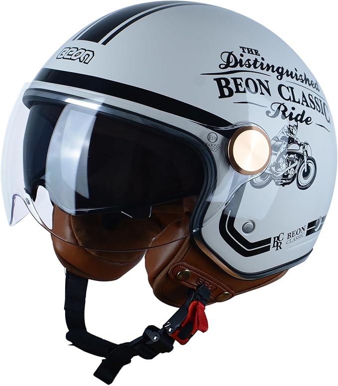 Open Face Motorcycle Helmet for Adults, DOT Approved,3/4 Retro Vespa Helmet, Dual Visors Men's and Women's Motorbike Casco for Moped Cruiser Bobber and Chopper