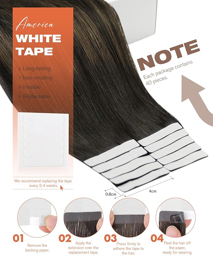 Sunny Hair Tape in Hair Extensions Human Hair 14 Inch Hair Extensions Real Human Hair Tape in Extensions for Women Darkest Brown Ombre Medium Brown Balayage Remy Hair Straight Skin Weft 40pcs 100g