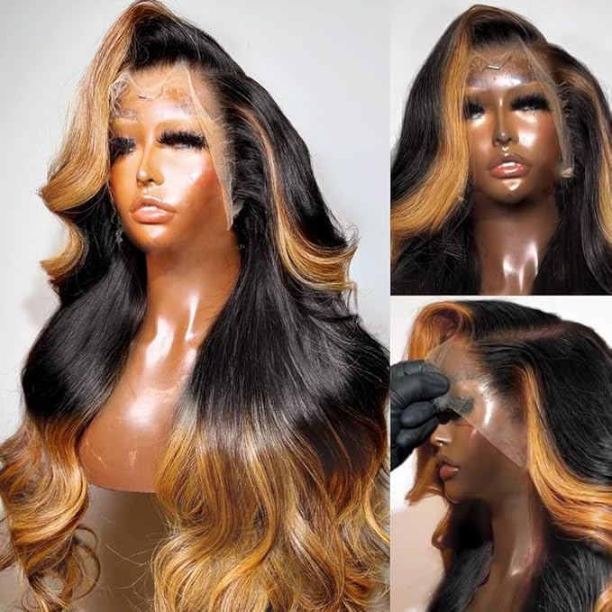 200% Density 13x6 Lace Front Wigs Human Hair Pre Plucked Body Wave HD Transparent Ombre Lace Front Wigs Glueless Wigs Human Hair 13x6 Balayage Wigs Human Hair Wig For Women 18inch