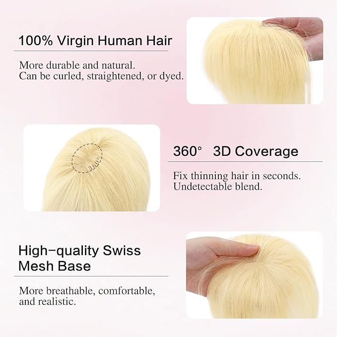 Hair Toppers for Women Real Human Hair 3D Bangs Clip 100% Human Toppers for Women 10 Inch Clip in Bangs Hairpieces (613 Light Blonde)