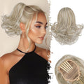 BARSDAR Drawstring Comb Clip Ponytail Extension - 10 Inch Short Wavy Clip in Ponytails Hairpieces for Women - Synthetic Gray Ponytail Extension Fake Pony Tails - Blonde Mix Gray