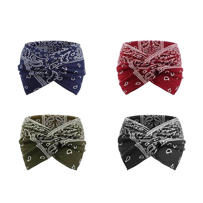 DRESHOW 4 Pack Turban Headbands for Women Wide Vintage Head Wraps Knotted Cute Hair Band Accessories