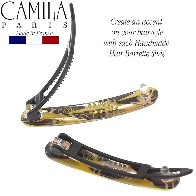 Camila Paris CP3378 French Hair Barrettes Clips for Women, Handmade, Girls Side Slide-in Barrette Clip, Hair Accessories for Women. Strong Hold No Slip Grip Fashion Durable Styling, Made in France