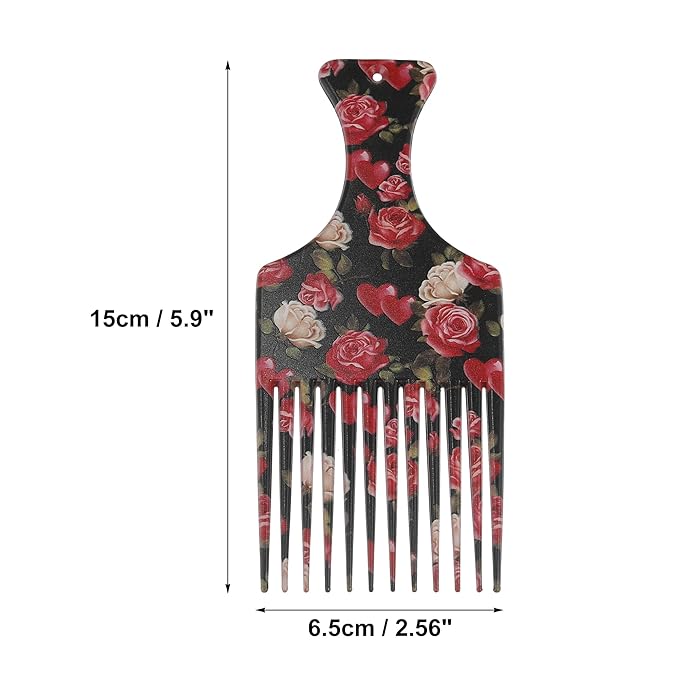 VOCOSTE Wide Tooth Afro Hair Pick Comb, Hair Styling Tool for Men Plastic Flower Pattern, 5.9 Inch