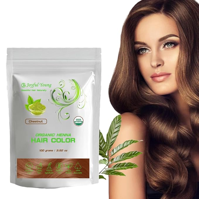 100% Organic Henna Hair Color – Natural, Chemical-Free Hair Dye for Rich, Vibrant Color & Gloss – Grey Coverage, Safe for All Hair Types, Vegan Non-Toxic, Herbal Hair Treatment (CHESTNUT BROWN)