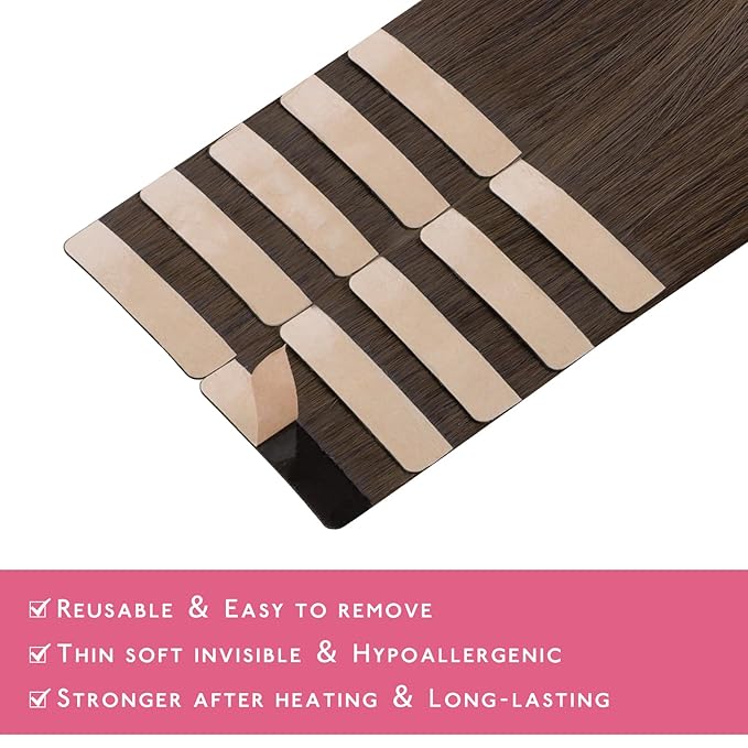 WENNALIFE Tape in Hair Extensions Human Hair Chocolate Brown Tape in Extensions, 10pcs 25g 18 inch Remy Invisible Tape Ins Straight Soft Real Human Hair Tape in Extensions Refill Set Extensions