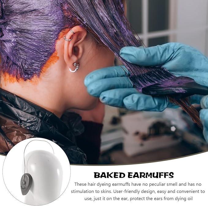 FRCOLOR Silicone Ear Sleeves for Hair Dyeing with Steel Ring Anti-Slip Design Soft Ear Covers for Salon Shower and Heat Protection 7.87 X 5.59 Inch