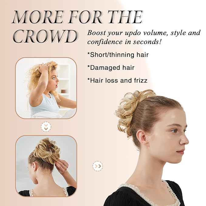 Large Messy Bun Hair Piece Curly Synthetic Extensions Scrunchies Fake Chignon Updo Hairpieces for Women Beige Bronde Mixed Chestnut Brown