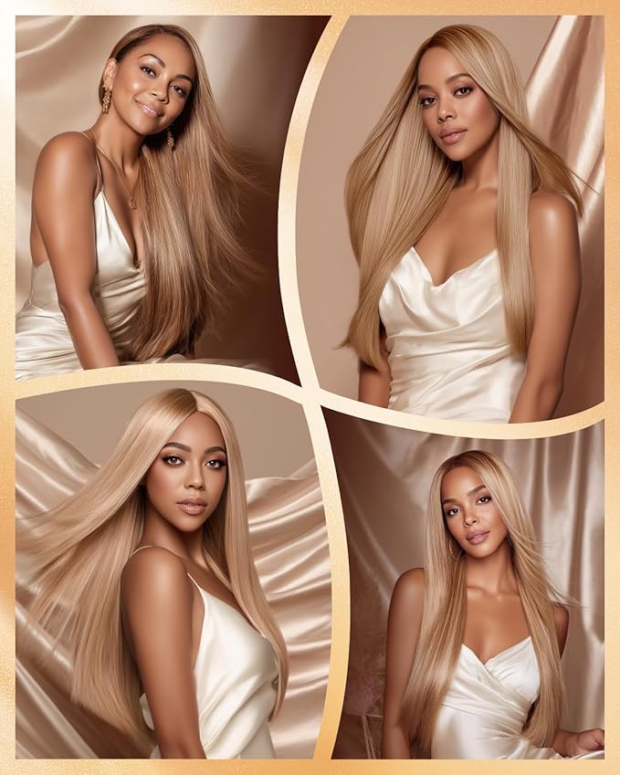 Arabella 13x6 Light Brown Blonde Wig Human Hair Glueless Wigs Human Hair Pre Plucked Pre Cut 13x6 Ear to Ear Full HD Lace Front Wigs 210% Density Straight Wig Drawstring Wig Human Hair 22 Inch