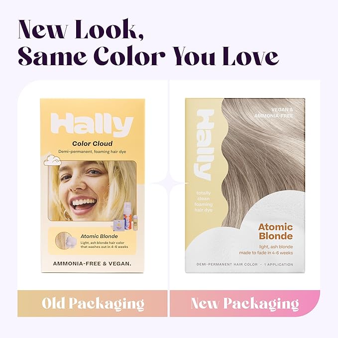 Hally Hair Color Cloud Hair Dye (Atomic Blonde) - Demi-Permanent Foam Hair Color for Women & Men - Mess-Free & Long-Lasting Hair Dye Kit, Hair Coloring Products Wash Out in 4-6 Weeks, Vegan