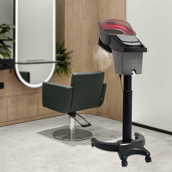 Bepritm 7 Light Hair Steamer, Standing Deep Conditioning Hair Steamer with Adjust Height & Wheels, 700W Hooded Micro Mist Ozone Scalp Hydration Steamer for Salons, Barbershops (Black)