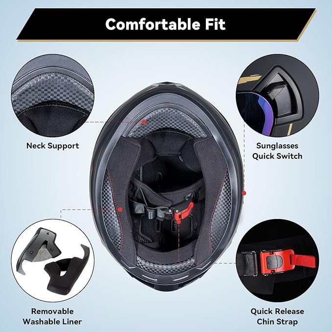 Full Face Motorcycle Helmets for Adult Men Women, DOT Approved Street Bike Racing Helmet Dual Visor Quick Release Buckle, Motorbike ADV Moped Helmet with Extra Clear Visor