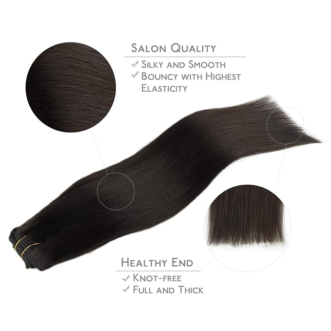 WENNALIFE Clip in Hair Extensions Real Human Hair, 20 Inch 120g 7pcs Remy Hair, Dark Brown Straight Natural Extensiones De Cabello Humano Con Clip Ins
