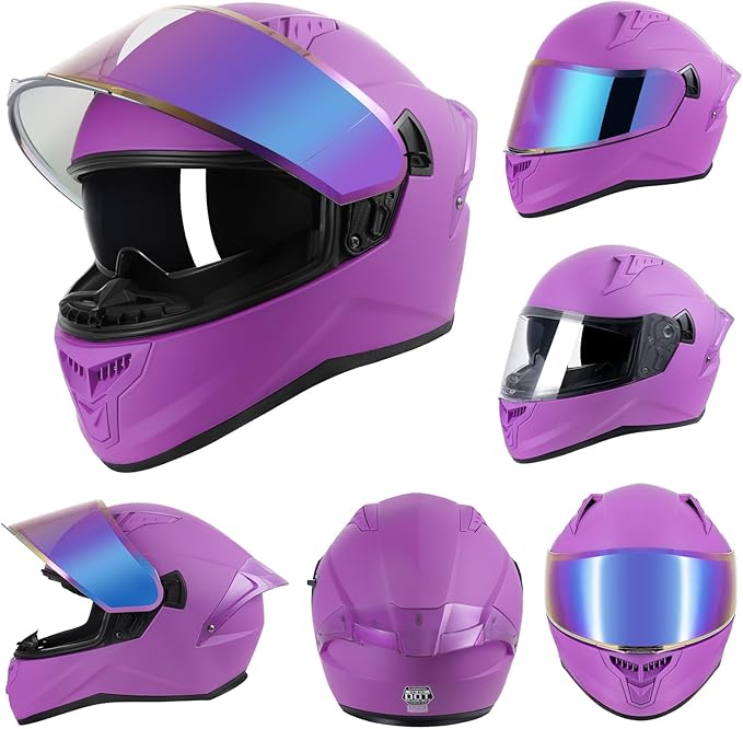 Full Face Motorcycle Helmets for Adult Men Women, DOT Approved Street Bike Racing Helmet Dual Visor Quick Release Buckle, Motorbike ADV Moped Helmet with Extra Clear Visor