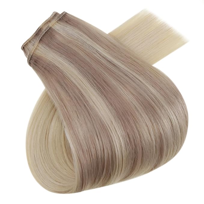 RUNATURE Wire Hair Extensions Real Human Hair, Balayage Invisible Fish Line Extensions, Straight Remy Natural Hair, Add Volume 16 Inch 80g #18/22/60 Ash Blonde to Light Blonde Mix Bleach Blonde