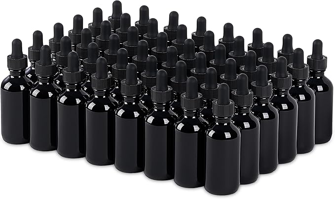 48 Pcs, 2oz Glass Dropper Bottle, Leakproof Tincture Bottles with Dropper, Black Reusable Eye Dropper Bottle, for All Kinds of Liquids (Black,2oz-48pcs)