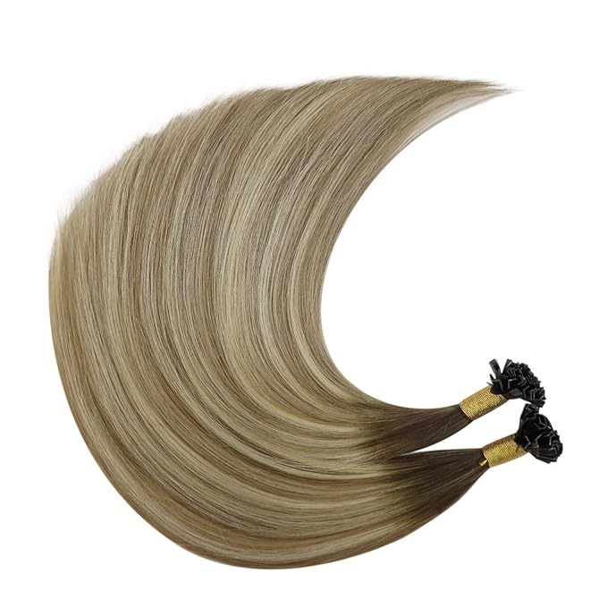 YoungSee Ktip Hair Extensions Human Hair Balayage K Tip Hair Extensions Real Human Hair Balayage Dark Brown to Brown with Blonde 20In 50s/50g