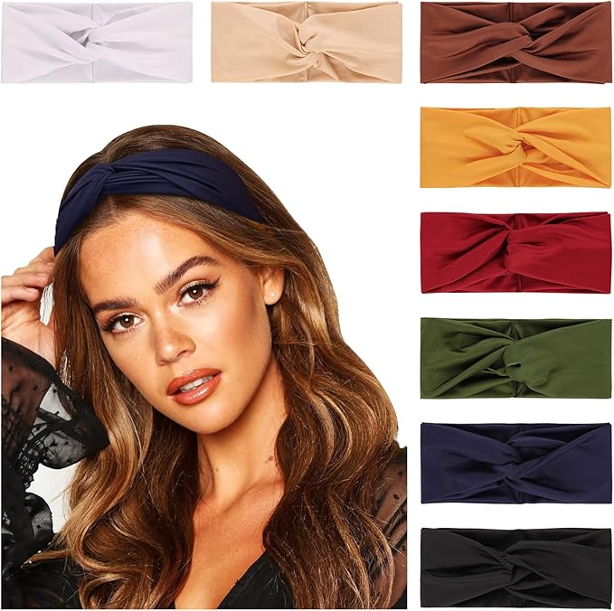 DRESHOW 8 Pack Headbands for Women Yoga Knotted Headbands Elastic Criss Cross Hair Accessories Sports Head Wrap Non Slip