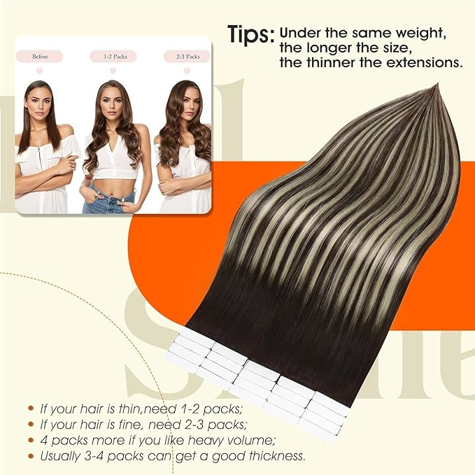 Full Shine Tape in Hair Extensions Color 2/60/2 Brown And Blonde Tape in Extensions 12Inch Real Remy Hair Extensions Seamless Tape ins Human Hair Double Sided Human Hair for Women 30Gram 20Pcs