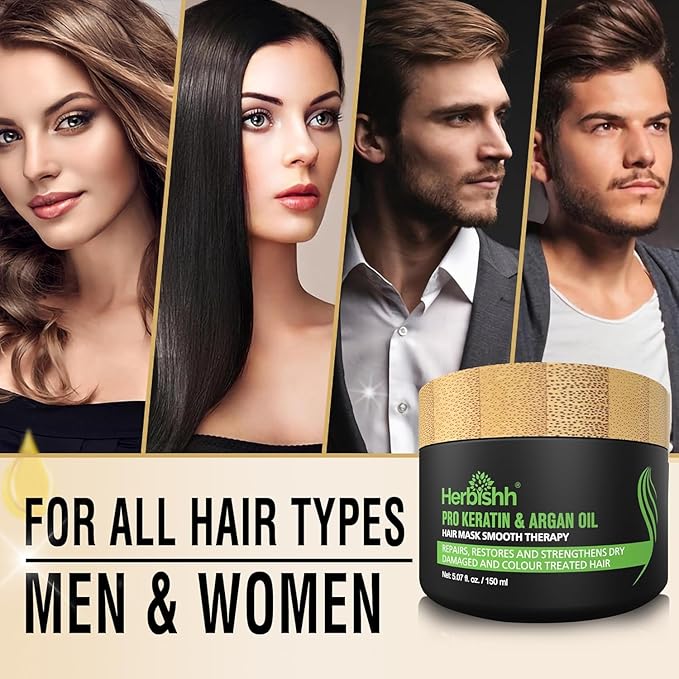 Combo Pack - Herbishh Hair Color Shampoo for Gray Hair + Argan Intense Hair Mask - Long-Lasting Color in Minutes - Stimulates Dry, Frizzy Hair - 500 Ml (Linen)